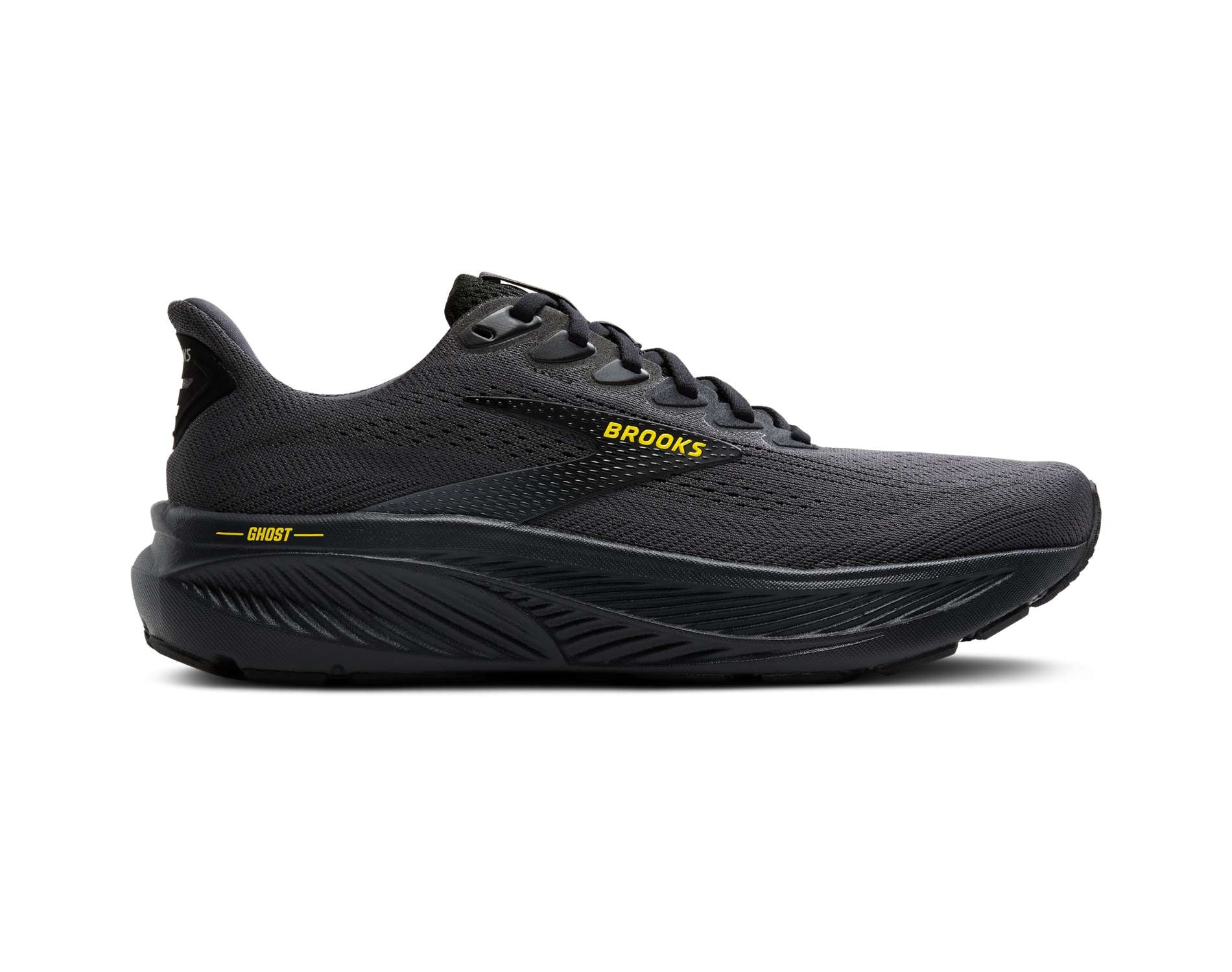 brooks-ghost-17-mens-d-ebony-black-yellow-01-3 Brooks Ghost 17 Mens Running Shoes - Image 1